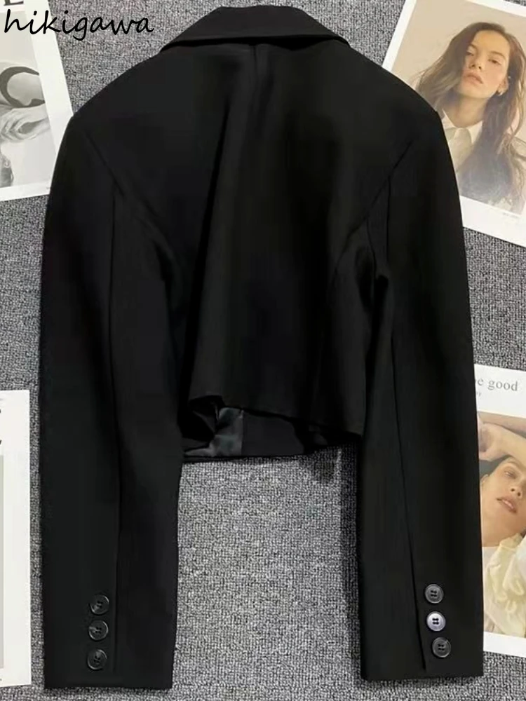 Elegant Black Blazers Fashion Crop Tops 2023 Jackets Women Clothes Casual Blazer Mujer Vestes Femme Loose Long Sleeve Coat