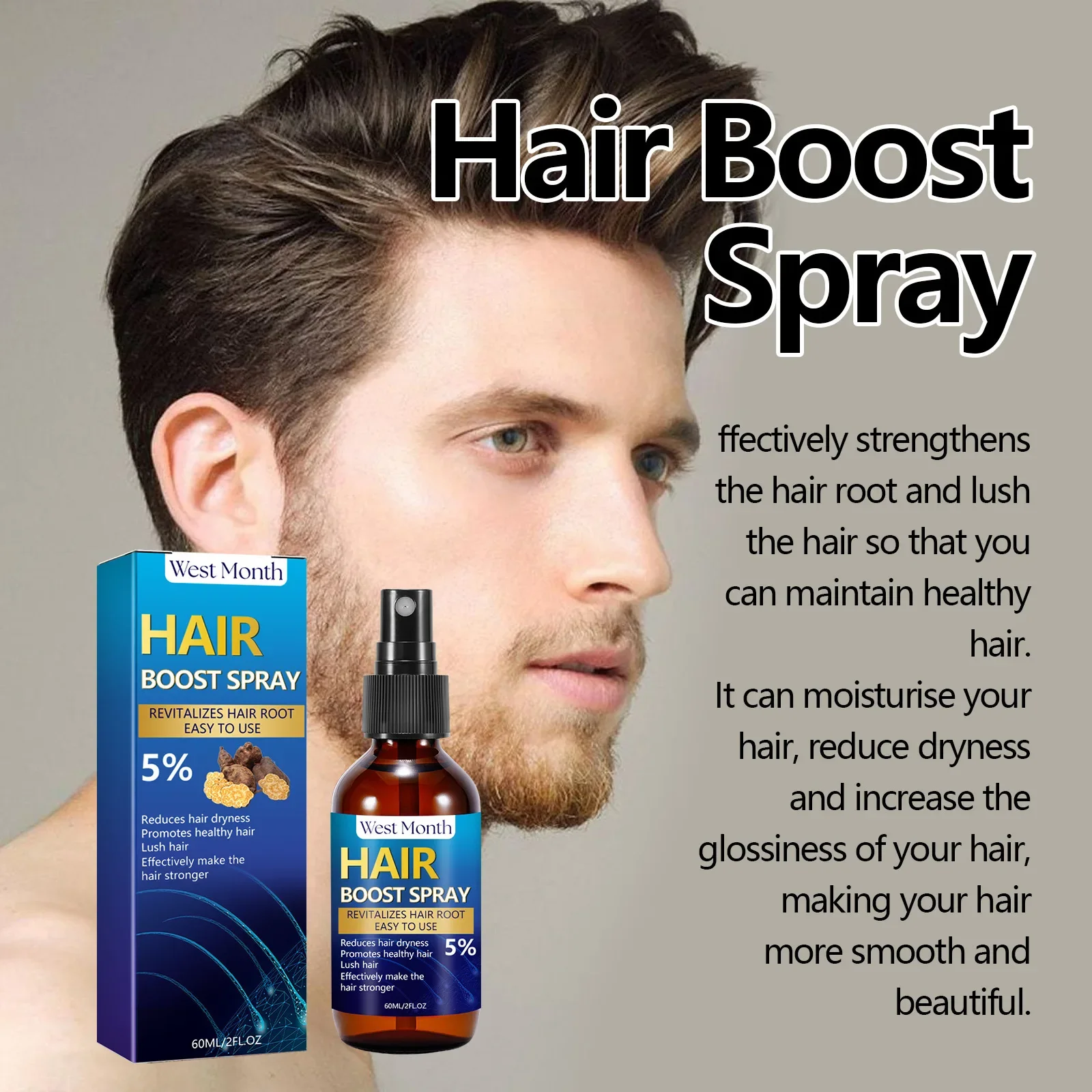 Dense Hair Spray Hair Growth for Men - Anti-Hair Loss Formula with Strengthening Ingredients Anti Hair Loss Beard Growth