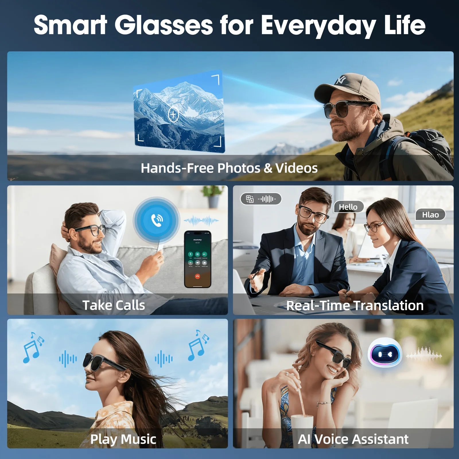 Smart camera glasses, 8-megapi - Audio Music Recognition review and price