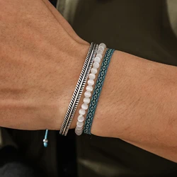 Handmade Vintage 925 Tibetan Silver C-Bracelet White Moonlight Stone Beaded Cotton Rope Bracelet Daily Father's Day Gift Jewelry