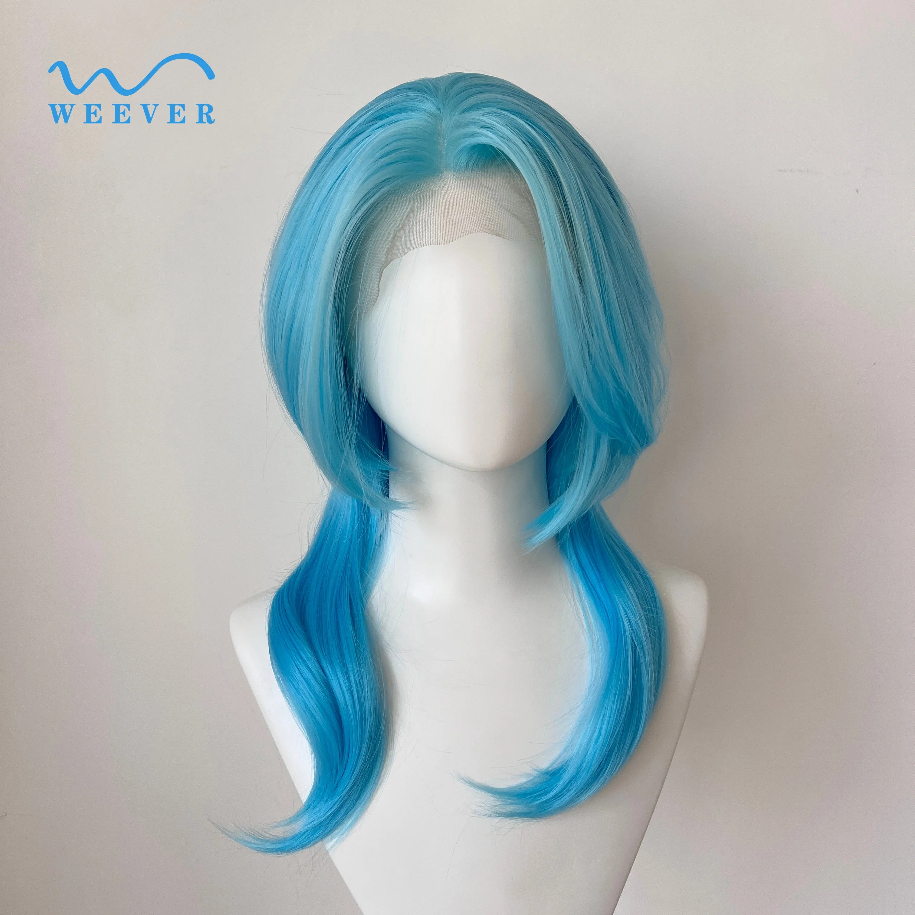Himmelblaue 13x4 synthetische Lace-Front-Perücke für Frauen, Cosplay, schulterlange Vokuhila, synthetische Perücken, Schichten, Pferdeschwänze, leimlose Perücken