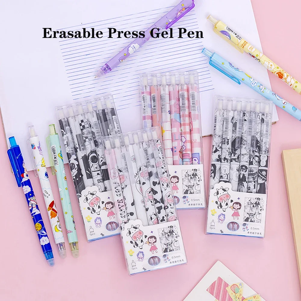 6 teile/satz Cartoon 0,5mm blaue Presse lösch bare Gel stift magische Reibung einfach zu löschen Stift kreative Schüler schreiben Briefpapier