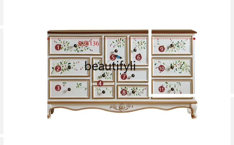 

American Bedroom Solid Wood Tailstock Painted Vintage Country Storage Cabinet Master Bedroom Wall Storage Strip Chest of Drawer