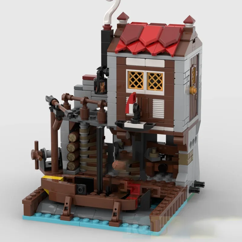 Medieval Castle Moc Building Bricks Shipyard Module for Seaside Market Technology Blocks Christmas DIY Toy Construction Gift