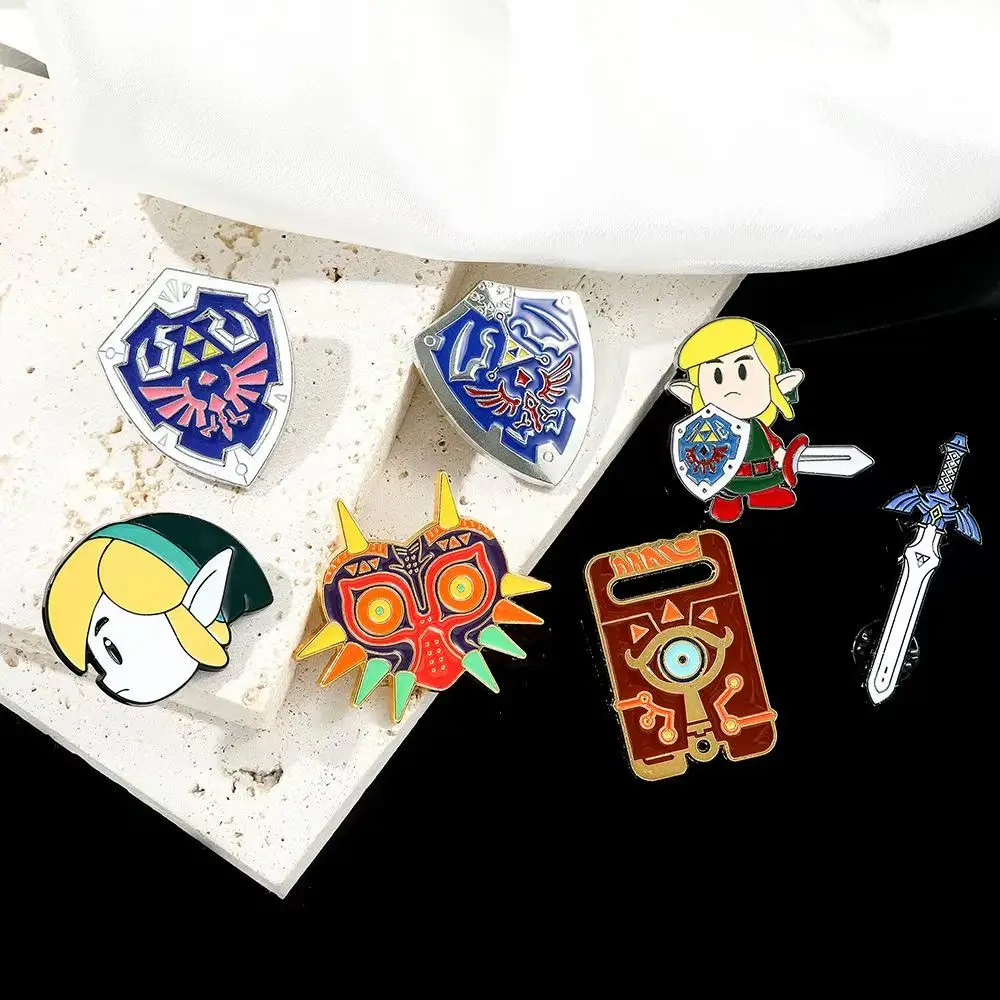 أسطورة زيلدا لعبة المينا دبوس الساحرة هيليا درع السيف ماجورا قناع بروش شارة التلبيب لمحبي ولاعب هدية الهالوين