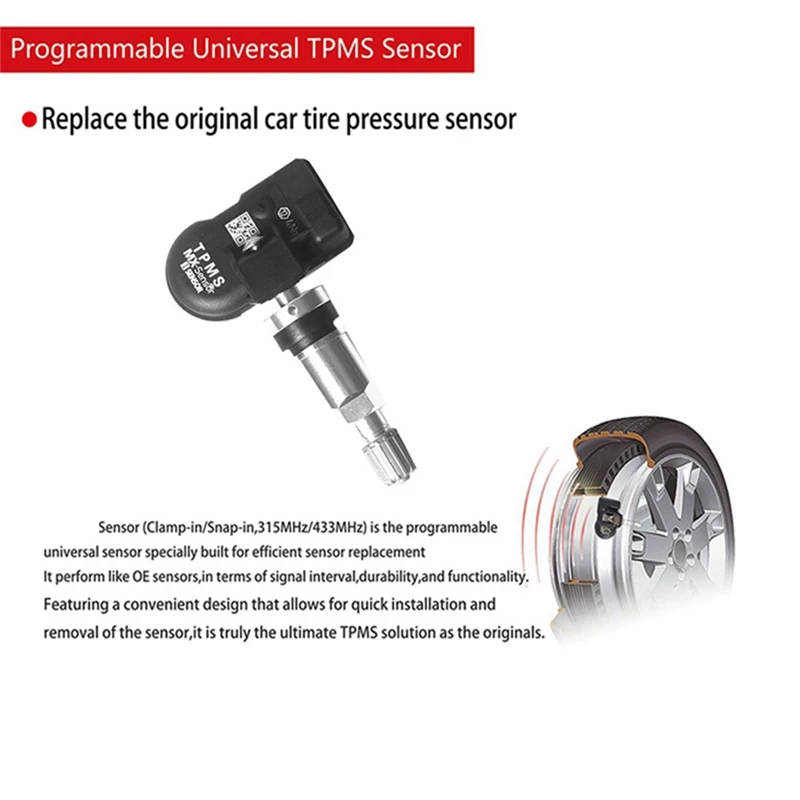 12Pc Programmable TPMS Sensor 315 433Mhz Universal 2 In 1 Tire Pressure Sensor System Unlimited Edit Compatible-AUTEL MX