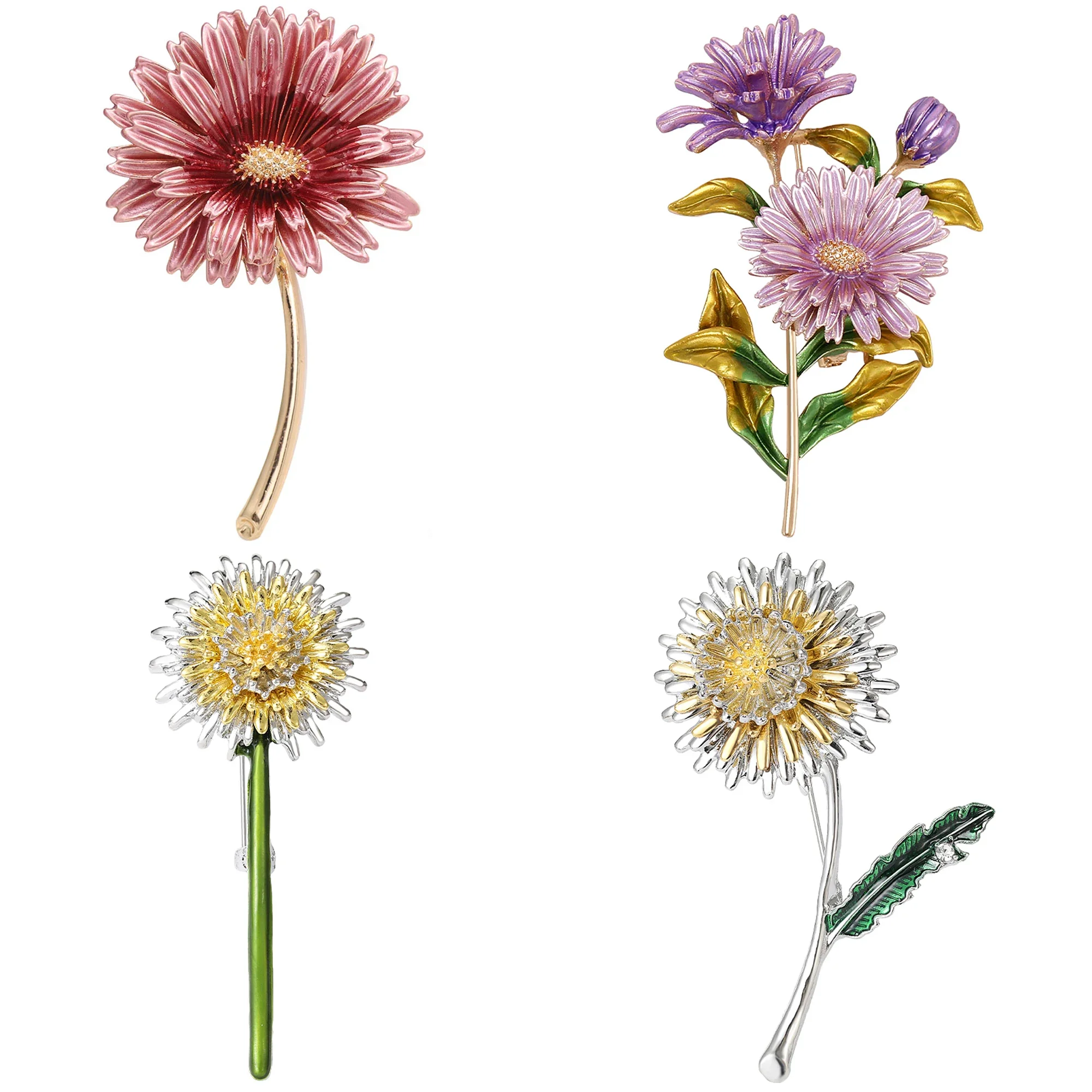 Enamel Chrysanthemum Pin for Women Sunflower Brooches Flower Leaf Pins Office Party Friend Gifts Jewelry Accessories