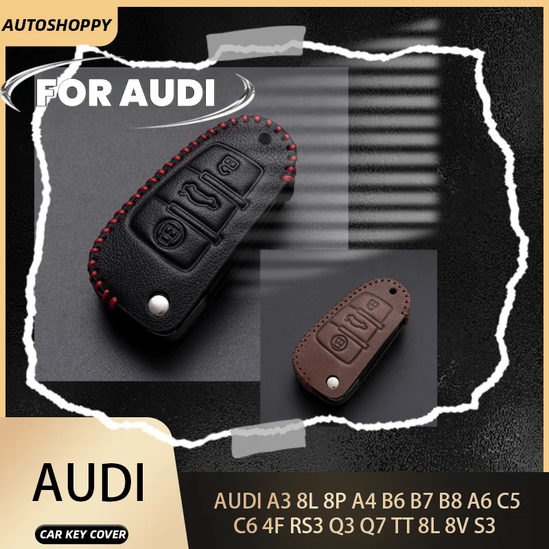 

New Leather Car Folding Key Cover Case for Audi A3 8L 8P A4 B6 B7 B8 A6 C5 C6 4F RS3 Q3 Q7 TT 8L 8V S3 Key Fob Shell Accessories