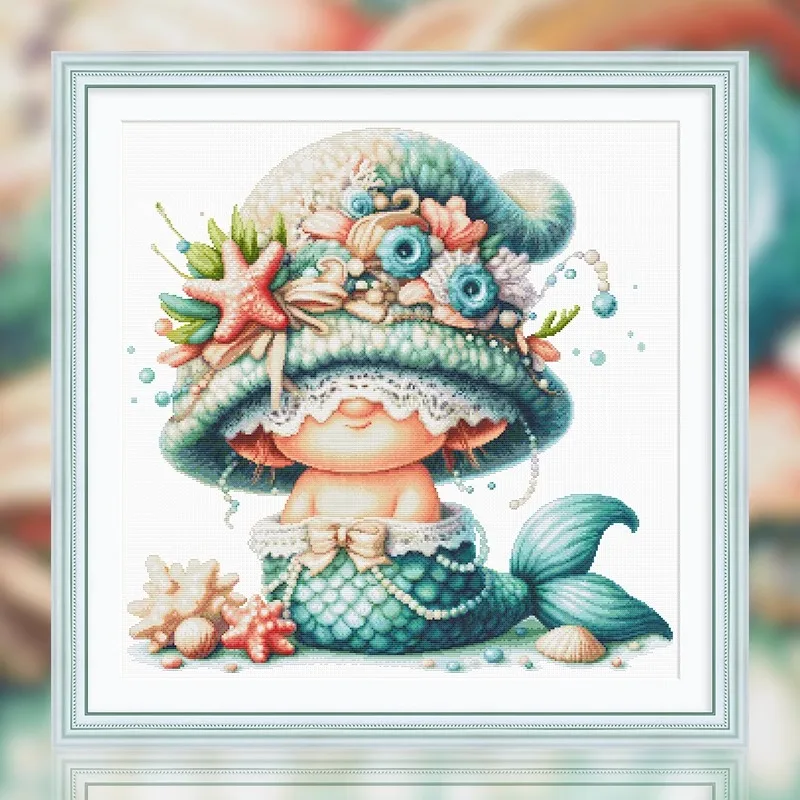 Spring Cross Stitch Kit Mermaid Dwarf 11CT 14CT Egyptian Cotton Aida Printed Canvas DIY Embroidery home wall decoration