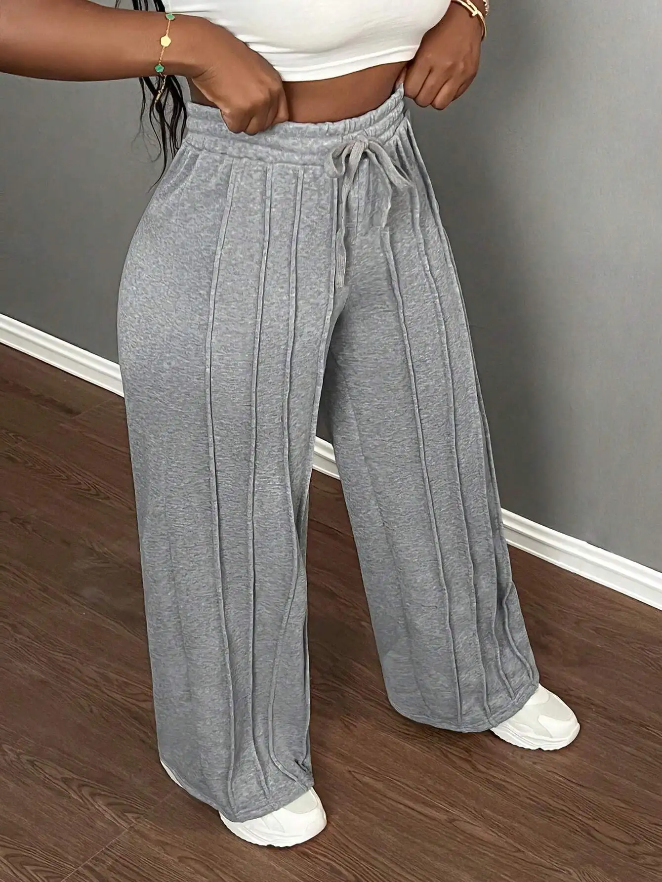 

Wide Leg Sweatpants For Women Casual Low Waist Drawstring Comfortable Grey Straight Pants
