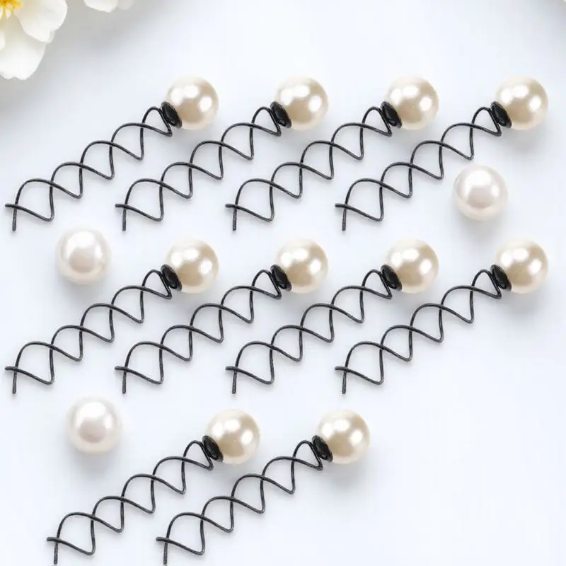 

10Pcs Pearl Hairpin Spiral Coil Metal Hair Clips for Wedding Prom Party Birthday Decoration Ladies Hair Accessories