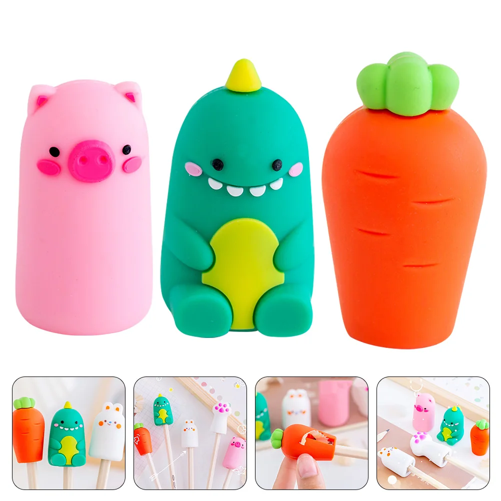 3PCS Cartoon Animal Pencil Sharpener Cute Manual Student School Supplies Wear Resistant Mini Desk Accessories for Kids