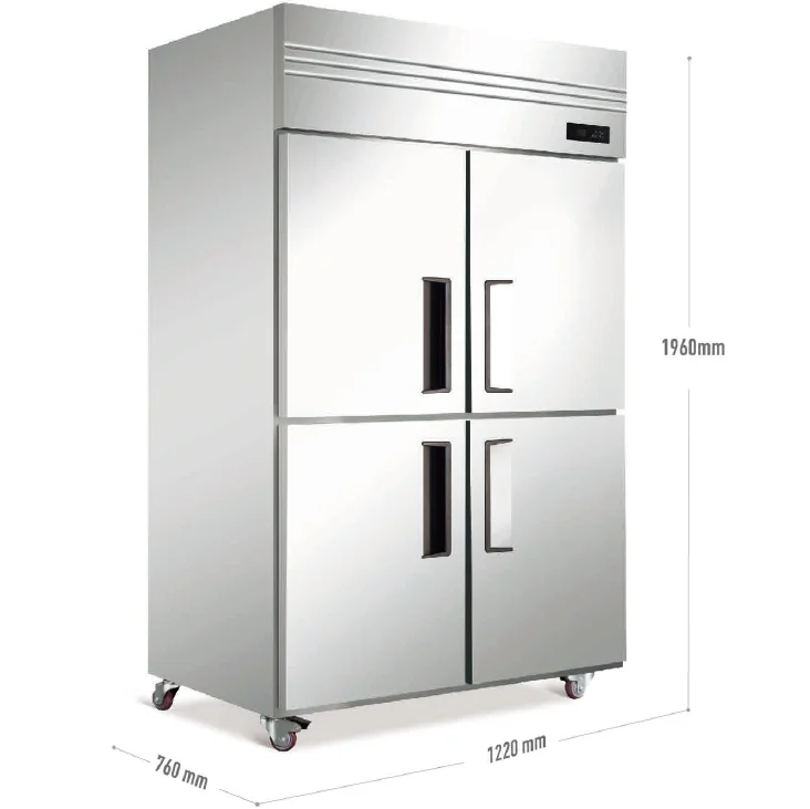 Commercial 4 Door Upright Refrigerator Freezer 915L Stainless Steel Dual Temperature Air Cooling For Restaurant Kitchen