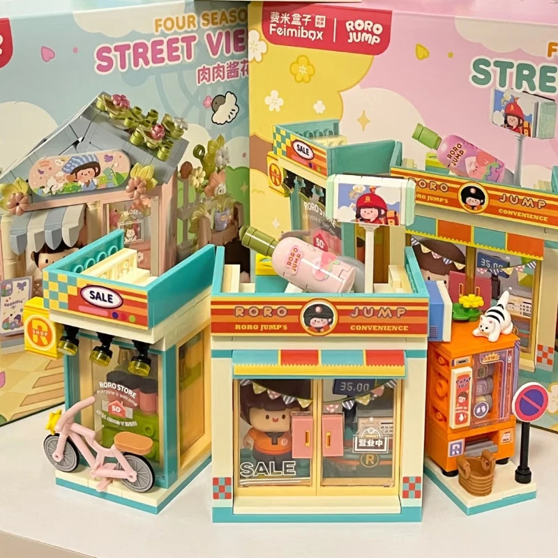 Fermi Box Bolognese Cartoon Street Scene Building Block Toy Model Decoration Girl Birthday Gift DIY Puzzle Building Blocks