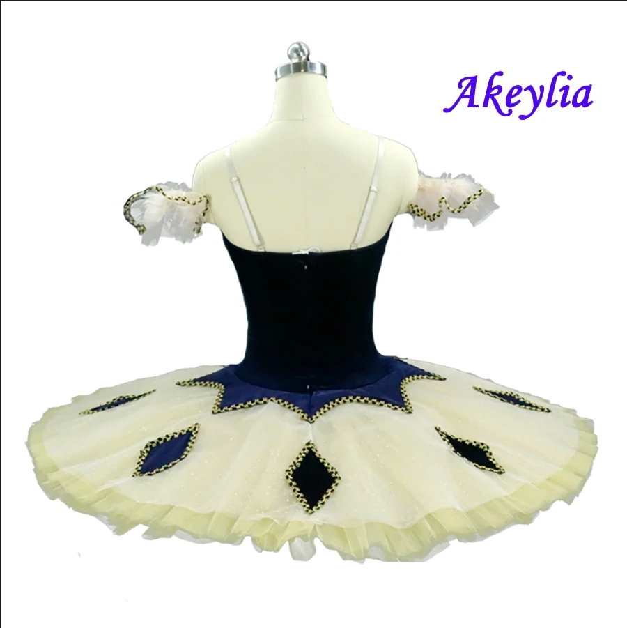 Adulto profissional clássico ballet panqueca tutu azul marinho bege ballet tutus arlequim columbine panqueca trajes para o bebê