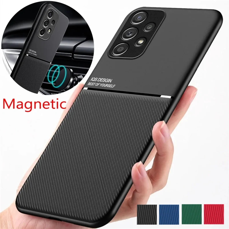 Luxury Non-Slip Case For Samsung Galaxy A16 A15 A25 A35 A55 A05 A14 A34 A54 5G Cover Built-in Car Holder Magnetic Fundas Coque