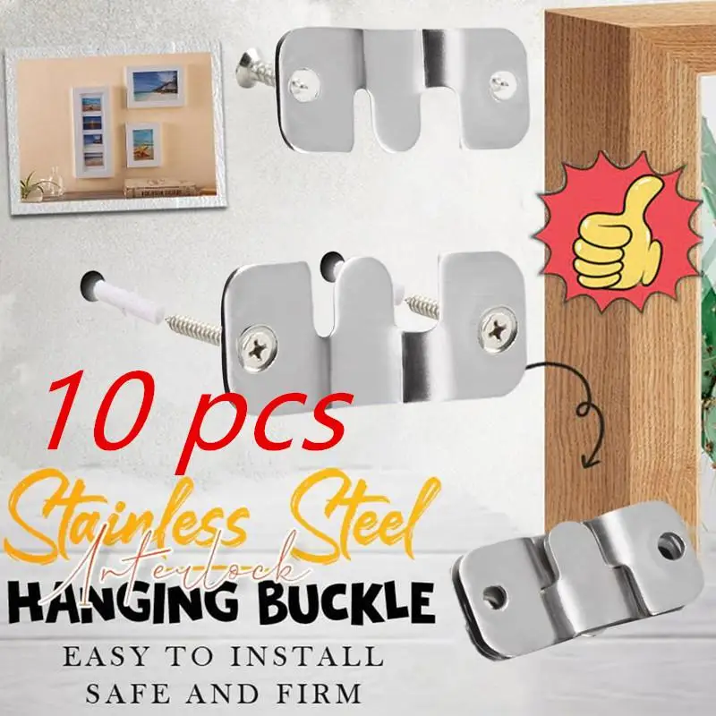 

10pcs Stainless Steel Interlock Hanging Buckle Flush Mount Bracket Furniture Connector Wall Picture Frame Hanger Display Hooks