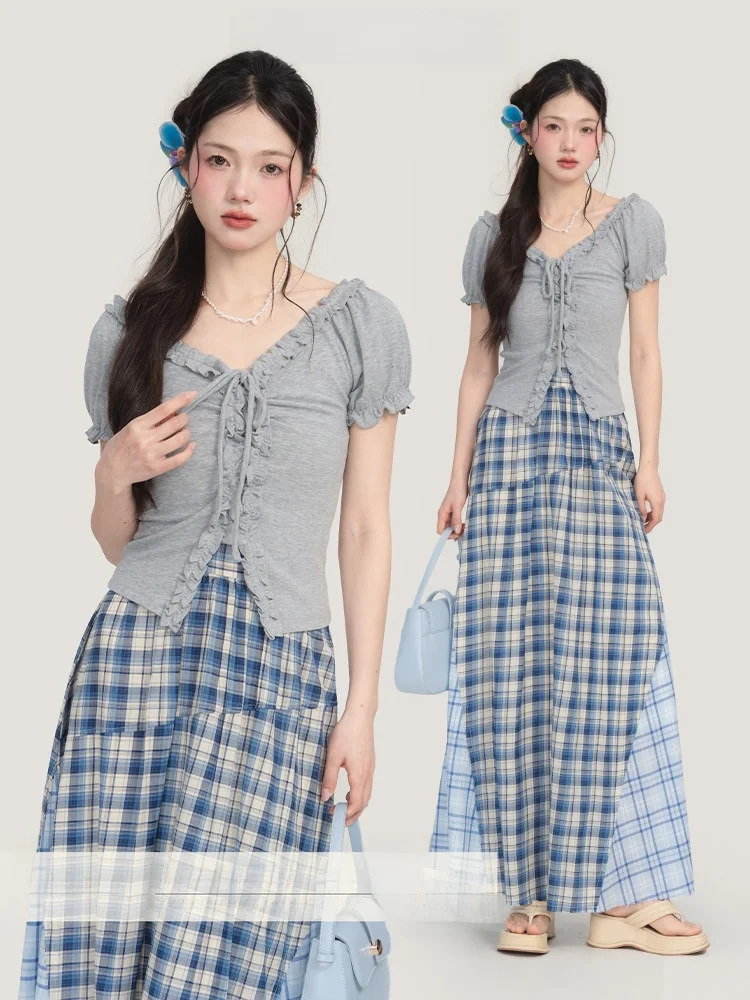 

Летняя женская футболка Loveheynew Slim Fit с V-образным вырезом и рукавами-фонариками, из смесового хлопка, удобная, в корейском стиле