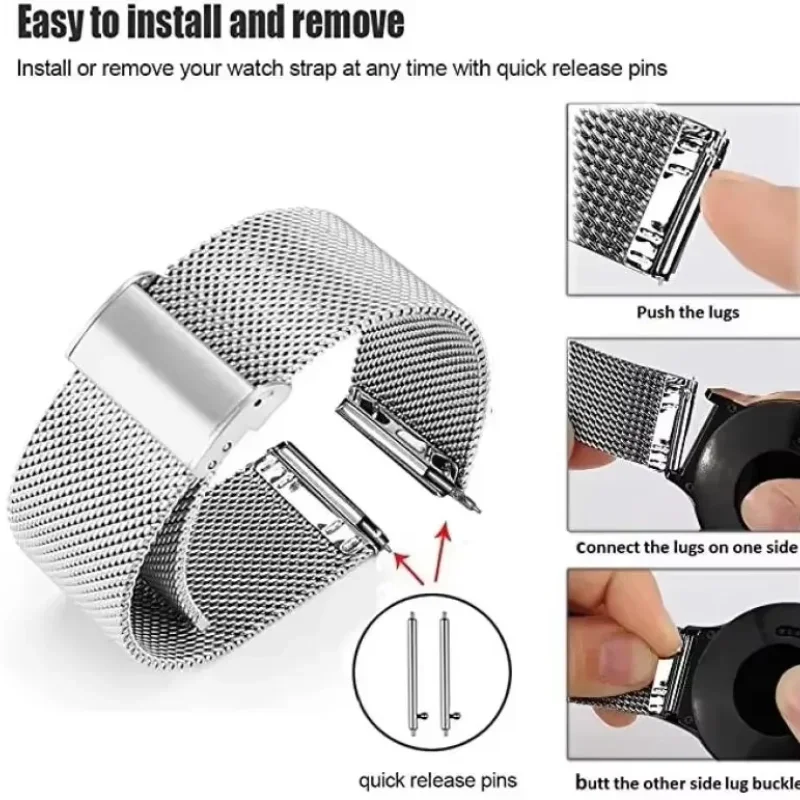 22mm 20mm 메쉬 루프 (가민 어프로치 S50 S70 42 47mm 포어러너 970 965 745 570 메탈 밴드, 가민 베누 3 2 비보액티브 6 5 호환)