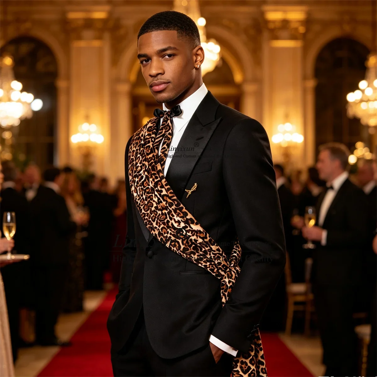 Fashion Leopard Print Men Suits Customized Wedding Man Tuxedos 2 Pieces Sets Groom Male Party Blazers Slim Fit Ropa Hombre