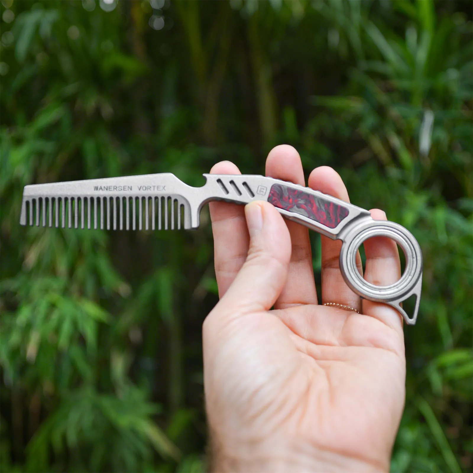Outdoor Portable EDC Multifunctional Titanium Alloy Tactical Comb Creative Finger Rotating Gyroscope Bottle Opener Tool