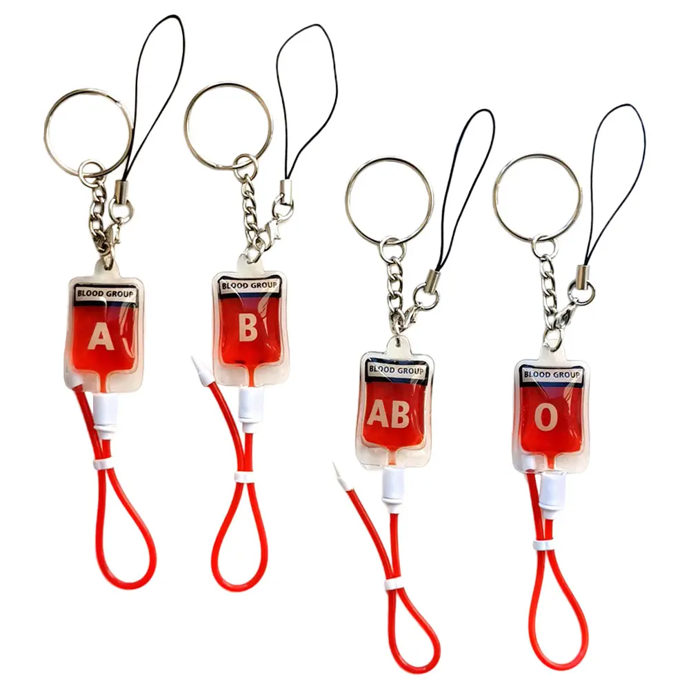 

4 Pcs Blood Type Key Pendant Keychain Cute Bag Holder Metal Small Bags Charm Donation Office