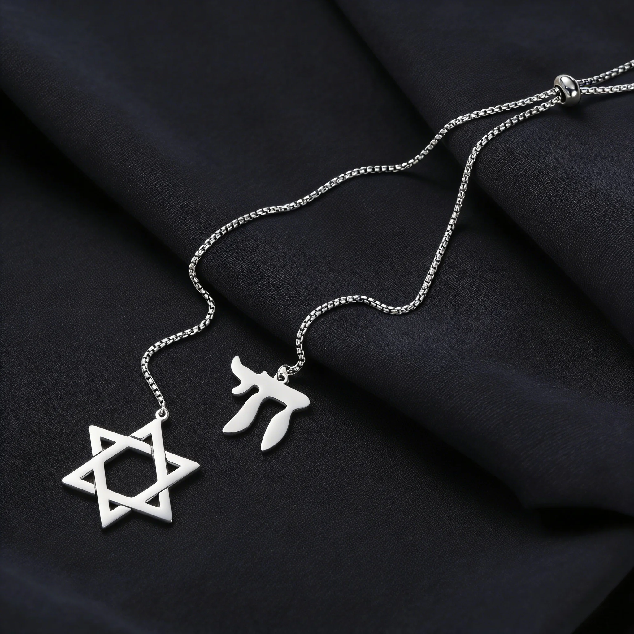 LIKGREAT Double Pendant Long Necklace Star of David Hebrew Chai Charm Jewish  Stainless Steel Jewelry Amulet Gift