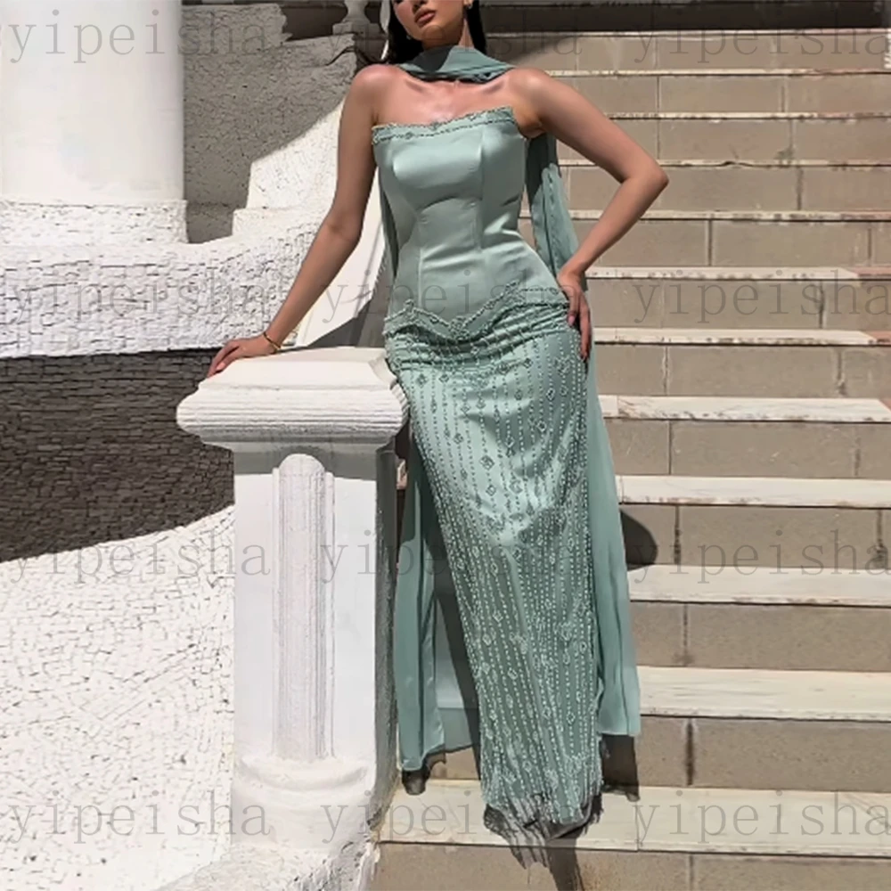 فساتين سهرة مخصصة بدون حمالات بدون ظهر مطرزة بالخرز مستقيمة بطول الكاحل فستان حفلات حديث طويل لحفلات أعياد الميلاد