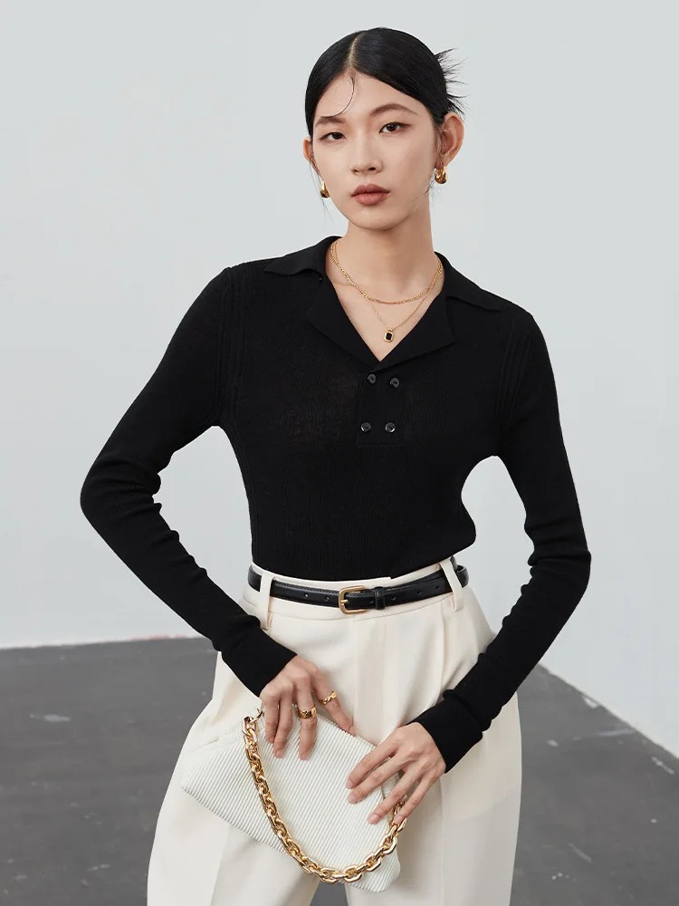 

POLO NECK CEILING 16 PIN BASULAN SWEATER JAPANESE FRONT SHOULDER 2023 EARLY SPRING NEW V-NECK KNIT WOMEN