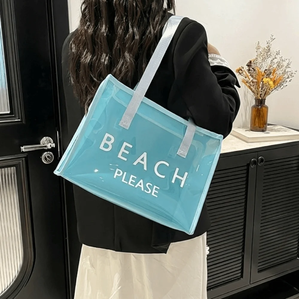 

Модная прозрачная сумка-тоут из ПВХ на молнии, водонепроницаемая, в стиле «желе», косметичка, многоразовая сумка через плечо с надписью, для плавания