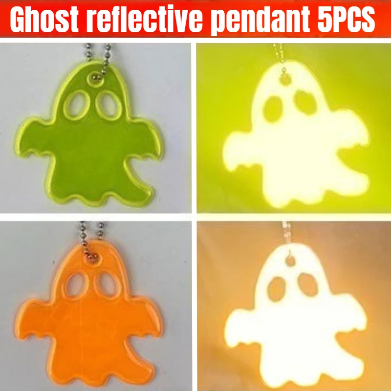

5Pcs Ghost-Shaped Reflective Safety Pendants Glow in Dark PVC Charms for Night Running Cycling Kids Backpacks & Warning Vehicles