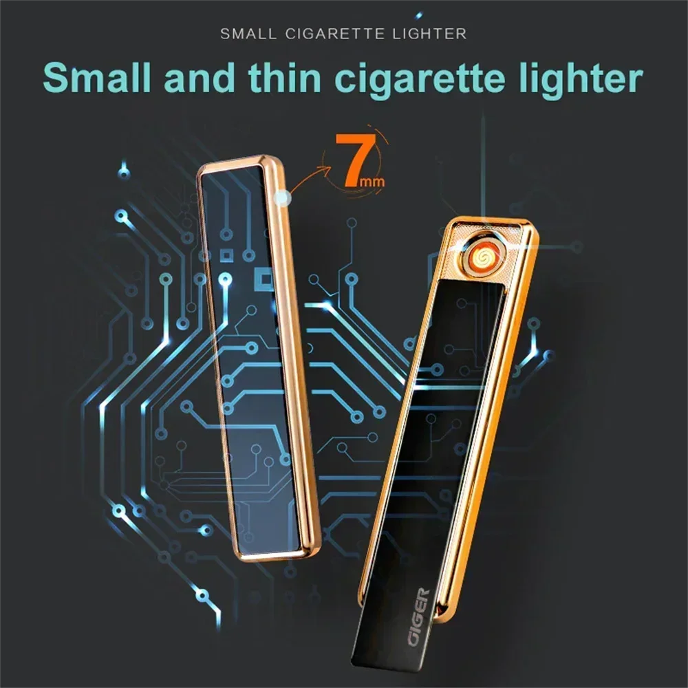 New USB Plasma Lighter Windproof Smooth Mirror Lighter Smoker Zinc Alloy Type-C Rechargeable Quality Gift Cigarette Accessories