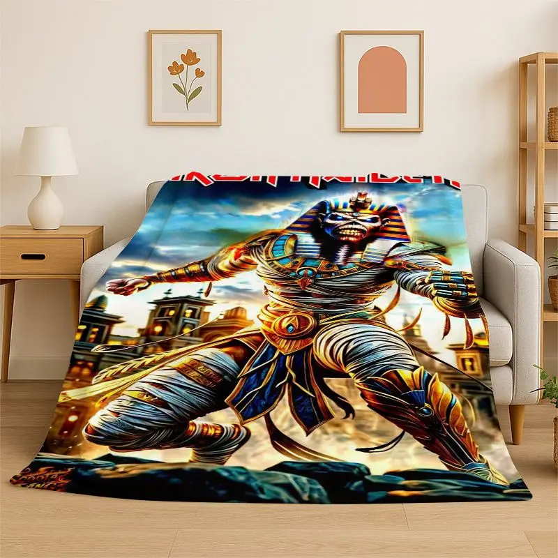 Retro I-Iron Maiden Metal Band Flannel Blanket,Ultra Soft Warm Plush Throw for Home Bedroom Bed Sofa Cover Office Camping Picnic