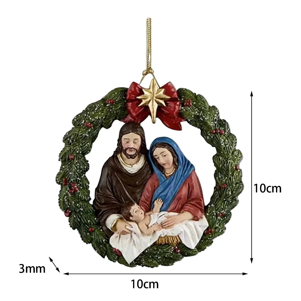 10Pcs Nativity Christmas Tree Pendant Acrylic Jesus Christ Xmas Hanging Decoration Gift Cartoon Hanging Ornaments