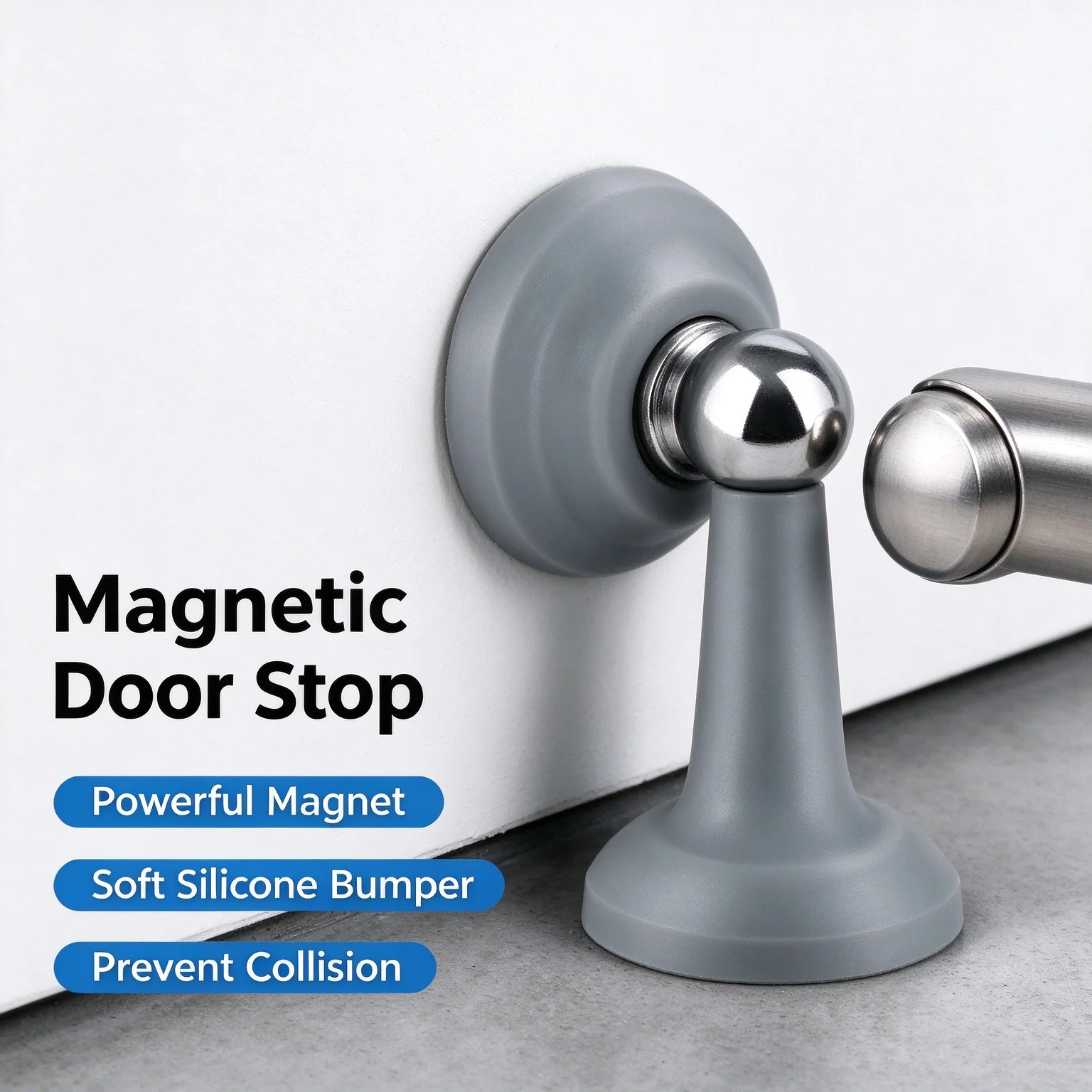 Wall Floor Dual‑use Silicone Door Stopper Strong Magnetic Silent Anti‑collision No Punch Home Hotel Door Stop Protector