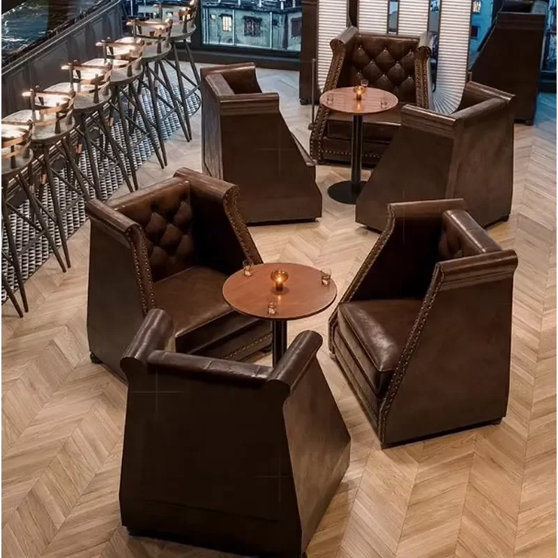 Factory-Customized American Bar Dining Set Solid Wood Tables & Sofas for Themed Western Restaurants Cafés & Cigar Rooms