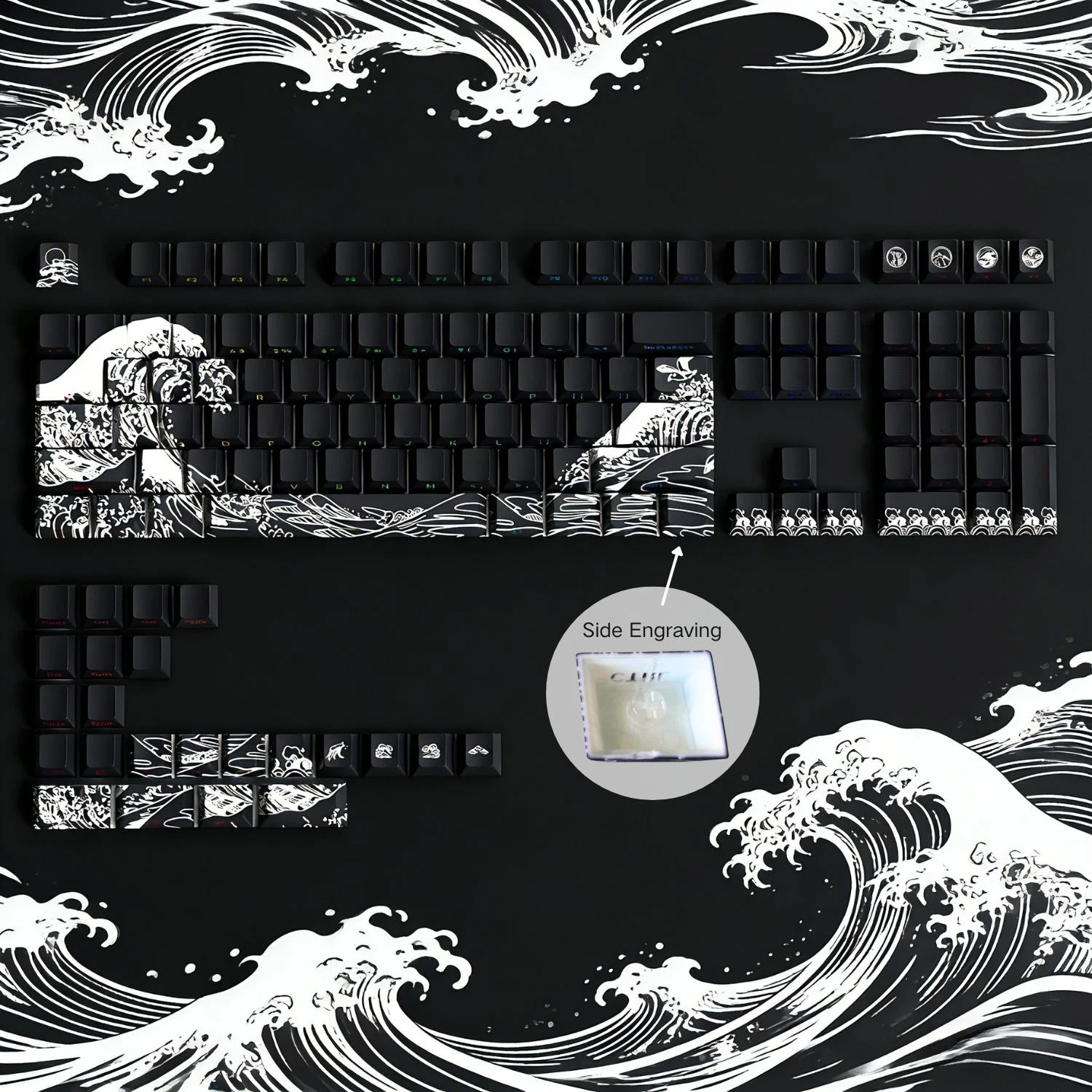 Ukiyo-e Theme Keycaps Japanese-Style Keycaps with Side Engraving Keycaps PBT Cherry Profile Custom Mechanical Keyboard Key Caps