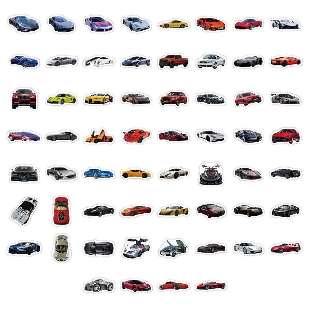 60 قطعة من الملصقات على شكل سيارة رياضية - شارات فنية عصرية للسيارات لتزيين السيارة والأدوات (متجر عوالم الرسوم المتحركة)