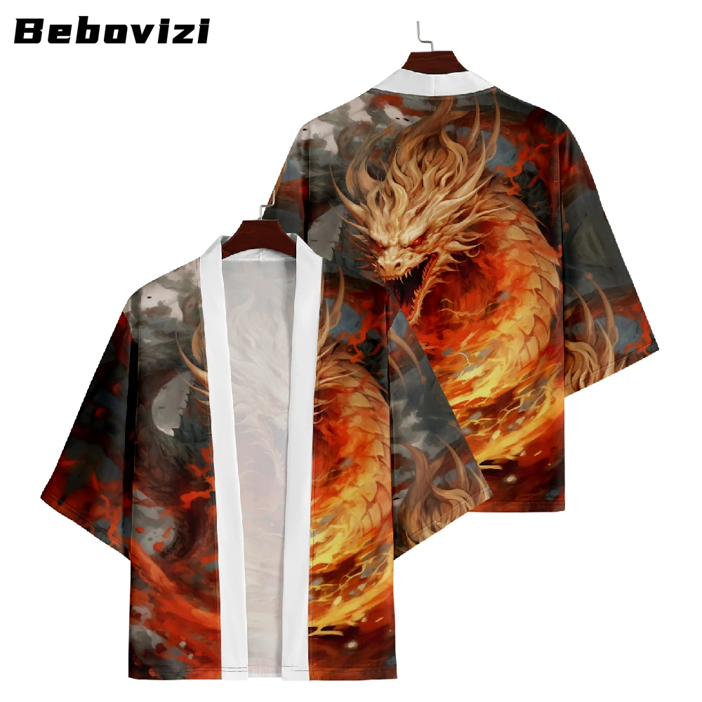 

6XL 5XL Oversized Streetwear Tops Japanese Style Demon Dragon Print Traditional Kimono Men Yukata Cardigan Shirts Cosplay Haori