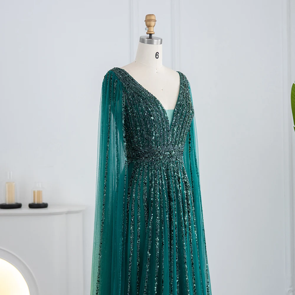 Sharon Said Luxuriöse Champagner-Abendkleider mit Cape-Ärmeln, Arabisches Grün-Nude Ballkleid für Damen, Hochzeitsfeier SS322 Maßanfertigung – Detail 16
