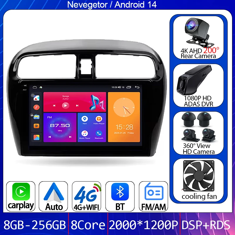 

BT For Mitsubishi Mirage 6 2012 - 2018 Car Radio Multimedia Video Video Player Navigation GPS Android Auto 5G WIFI No 2din DVD