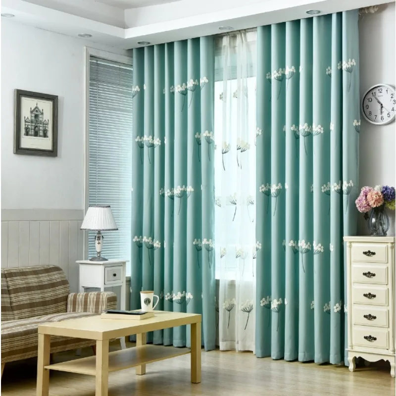 Nordic Minimalist Dandelion Small Fresh Plant Printed Blackout Curtains for Living Room, Bedroom, Balcony Curtains