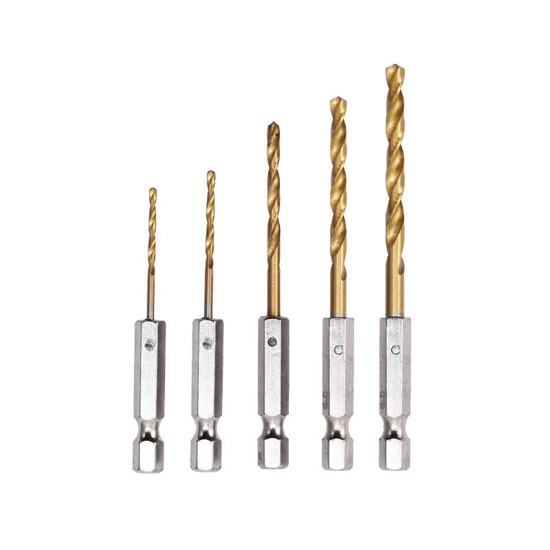 HSS aço de alta velocidade titânio revestido Broca Set, Hexagonal Handle Twist Drill, 1/4 Hex Shank, 1.5mm-6.5mm, 3 5 13Pcs