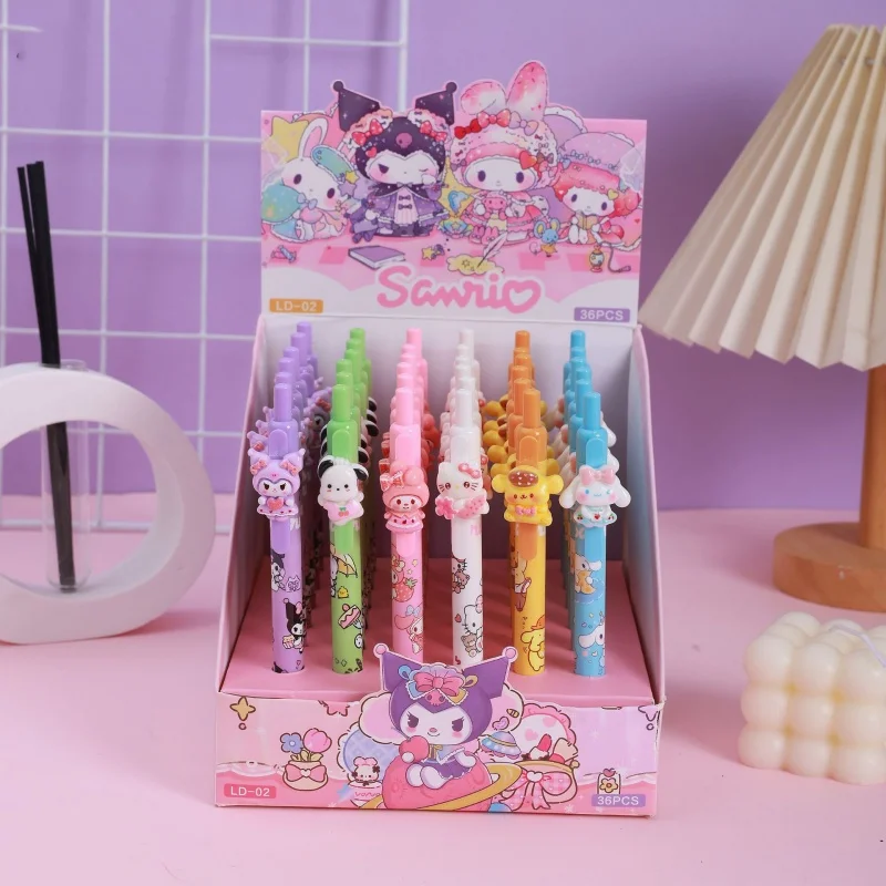 

36pcs/lot Sanrio Kuromi Melody Cinnamoroll Press Gel Pen Cute 0.5mm Blue Ink Neutral Pens Promotional Gift Office School Supply