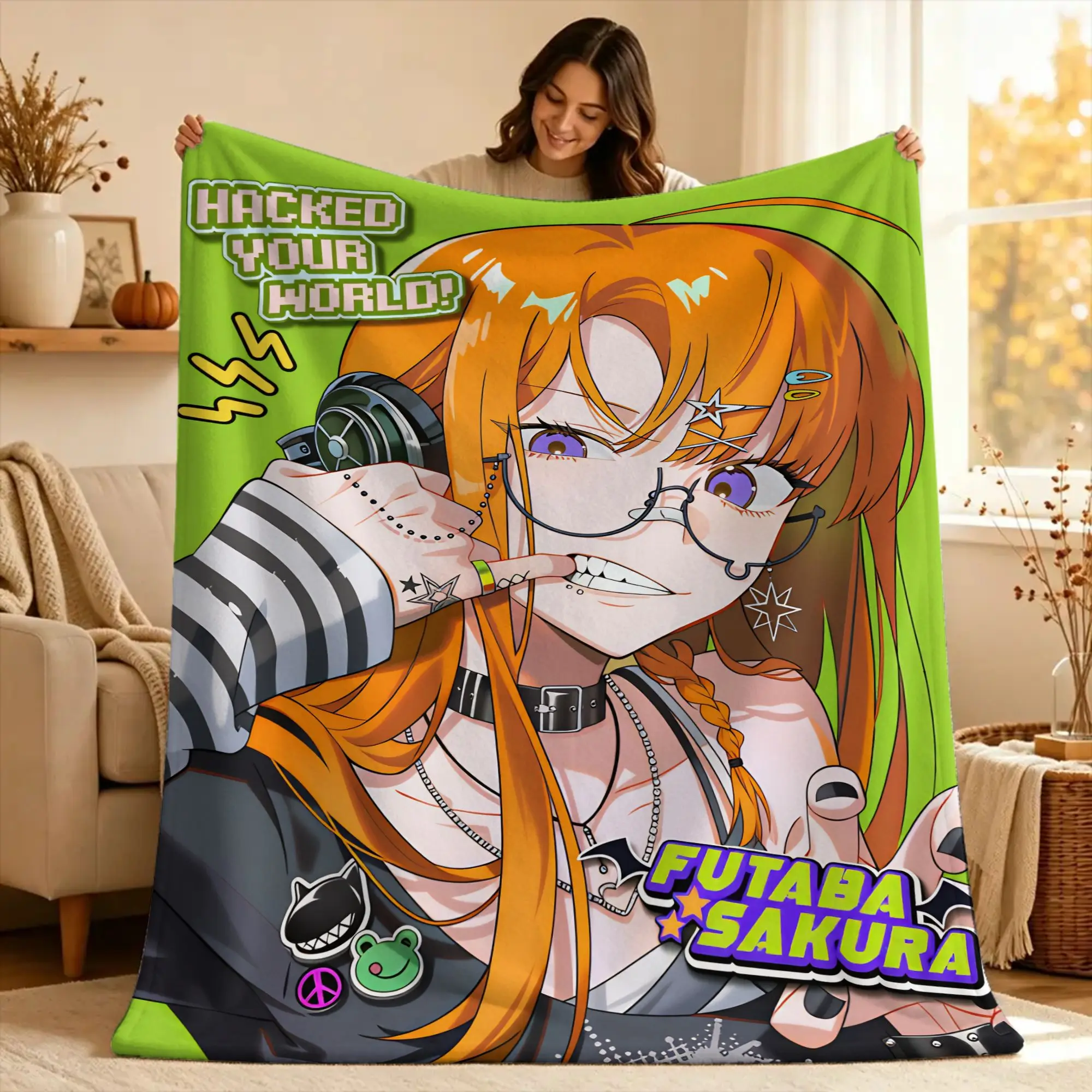 P5 Futaba Sakura Joker Throw Blanket  Flannel Bedspread For Couch Bed Graphic Sofa Bed Cover