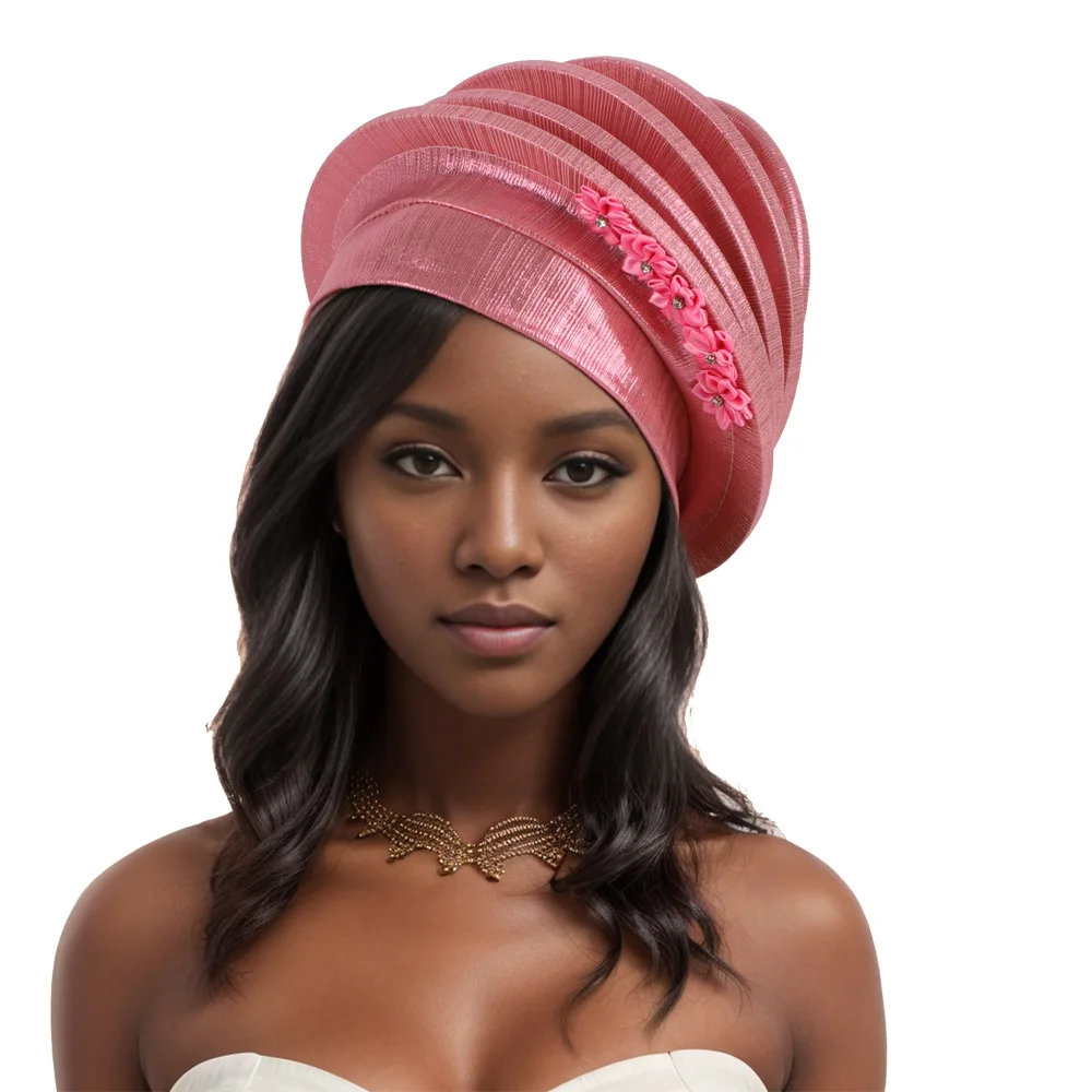 2024 Elegant Spiral Beret for Women Afrcian Flower Head Wraps Female Berets Turban Nigeria Headpiece Wedding Party Gele Headties