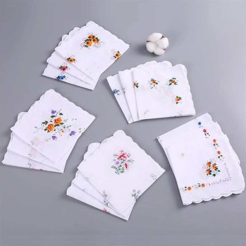 12 Packs Of Women's Pure Cotton Printed Handkerchiefs, Pure Cotton Handkerchiefs, Wedding Bride Souvenirs, Flap Pocket Pants Sca