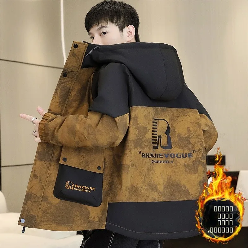 

TUCANO Winter New Hooded Thiened Fce Cotton Jaet for Men Youth Casual Warm Outerwear Zipper Closure Long Sve Coat