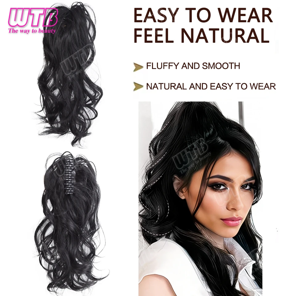 WTB Half-Ponytail Wig Synthetic Wig with Clip Style Curly Half-Ponytail Wig Suitable for Women's Daily and Holiday Wear