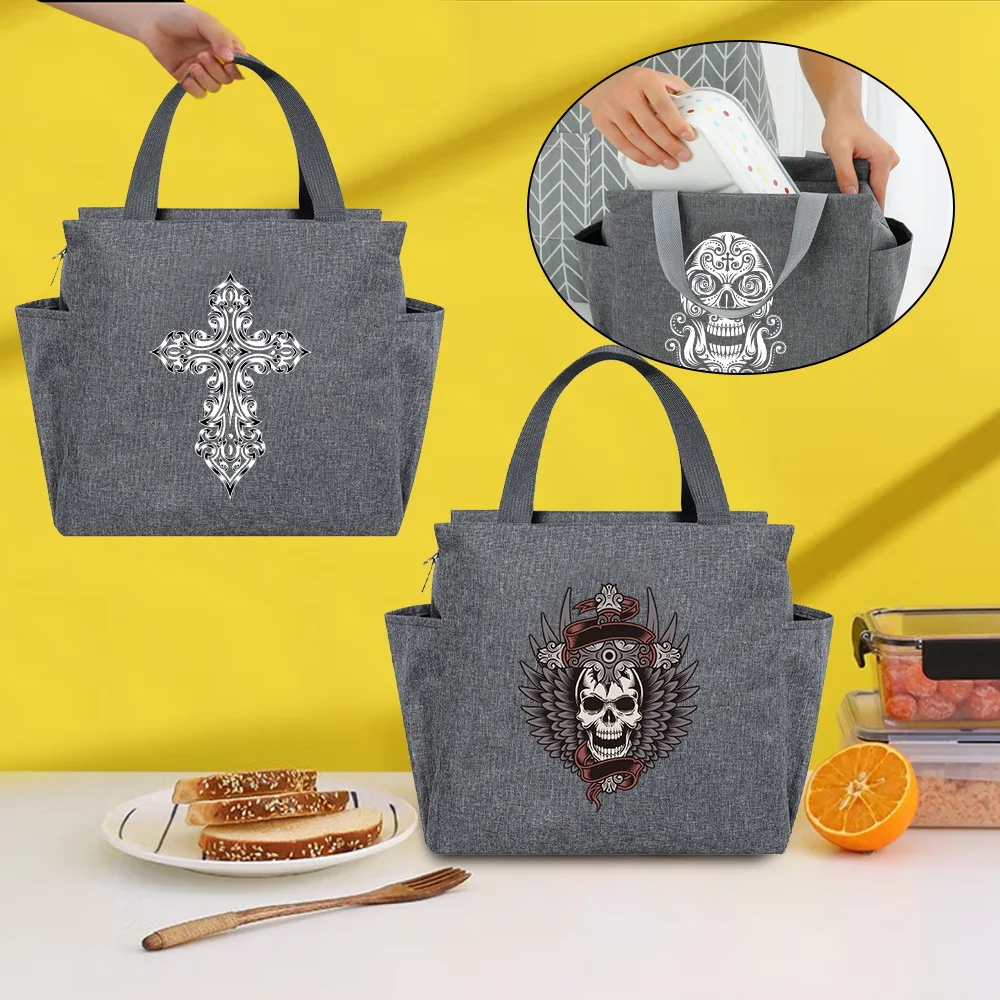 Skull Letter Printing Insulated Lunch Bags Multifunction Lunch Box Cooler Bag Portable Picnic Large Capacity Thermal Food Packs